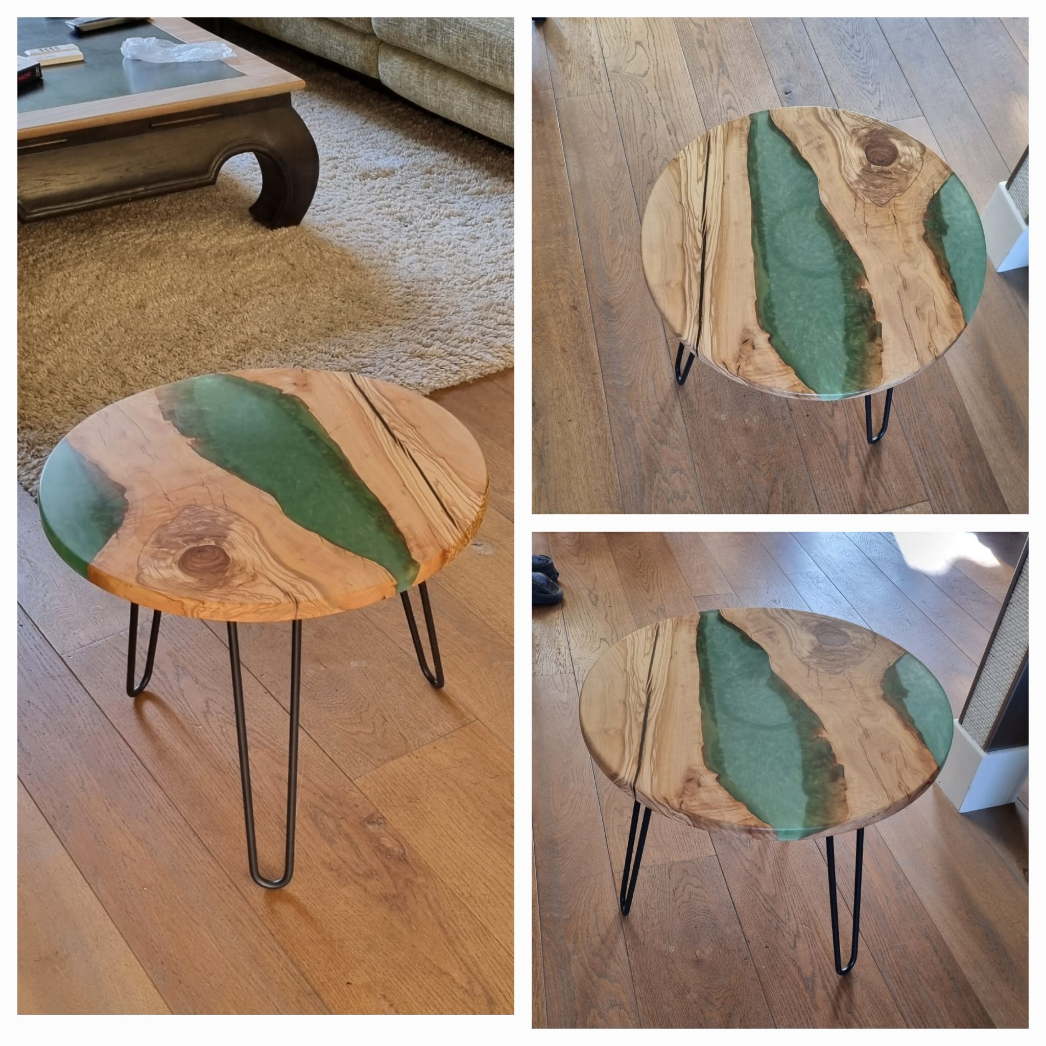 bijzettafel olijfhout en epoxy