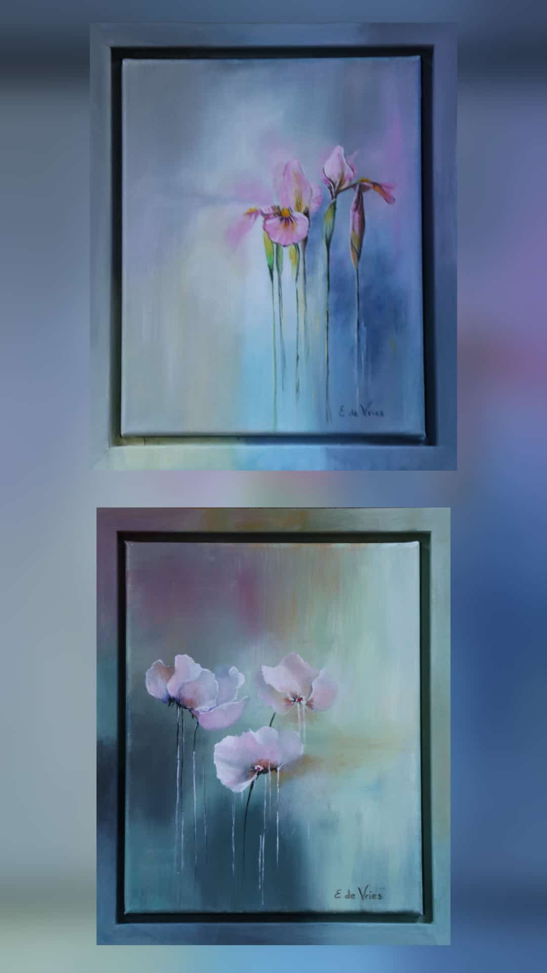 de lijst eromheen is van hout en mee geverfd in de kleuren van het schilderij 